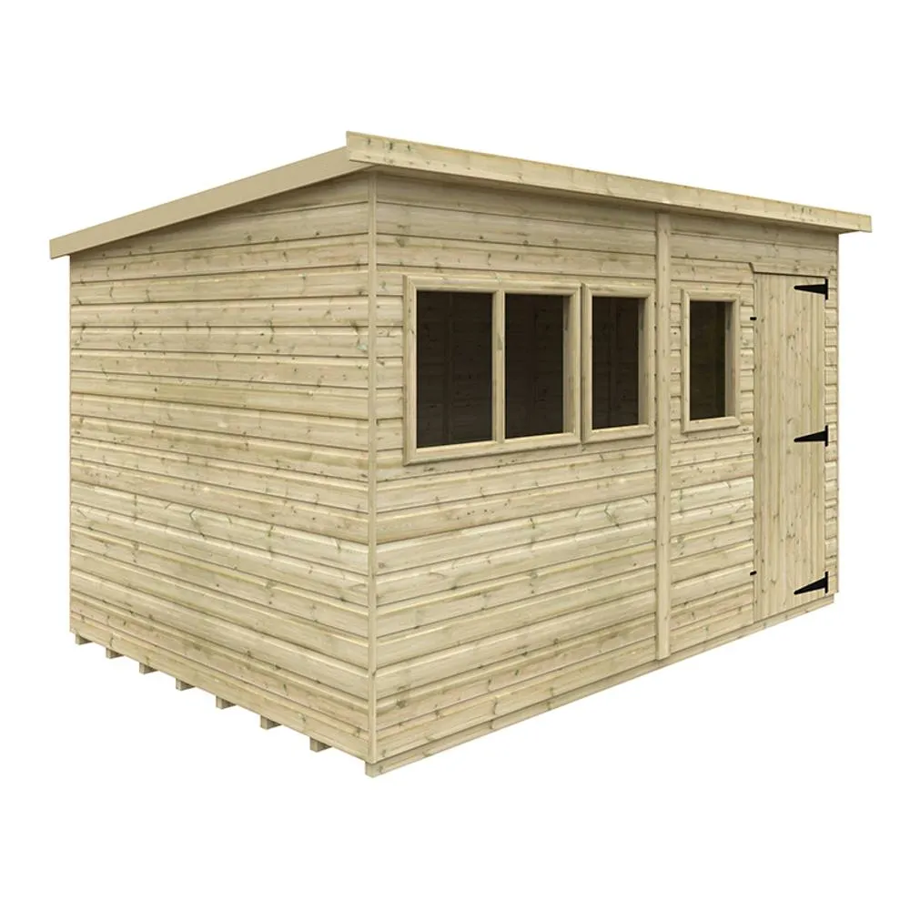 Buttercup Farm 12 x 8 Feet Tanalised Deluxe Pent 16mm Shed - Solid Wood/Softwood/Pine in Natural