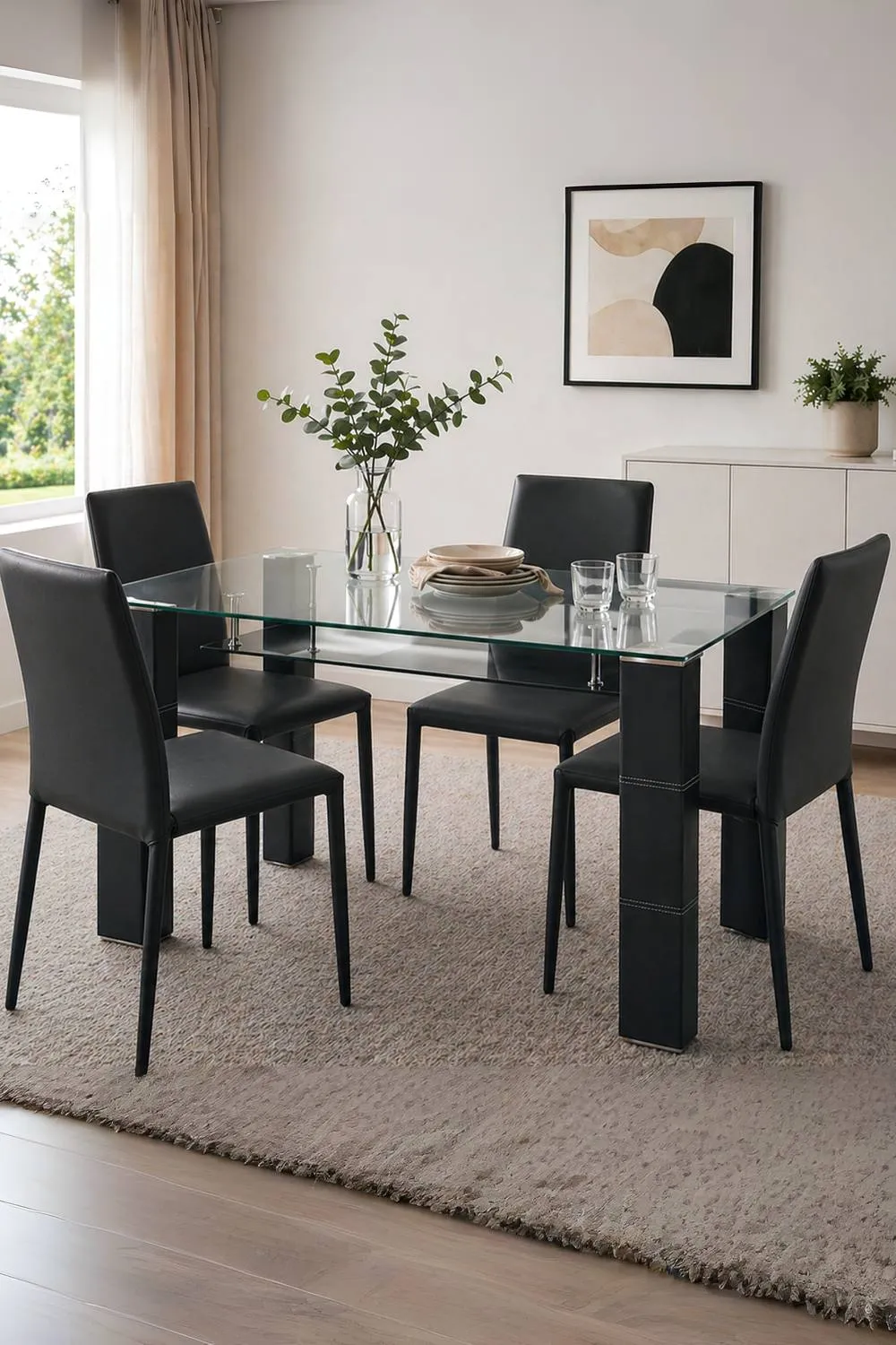 Julian Bowen Greenwich Rectangular Glass Top Dining Table in Black