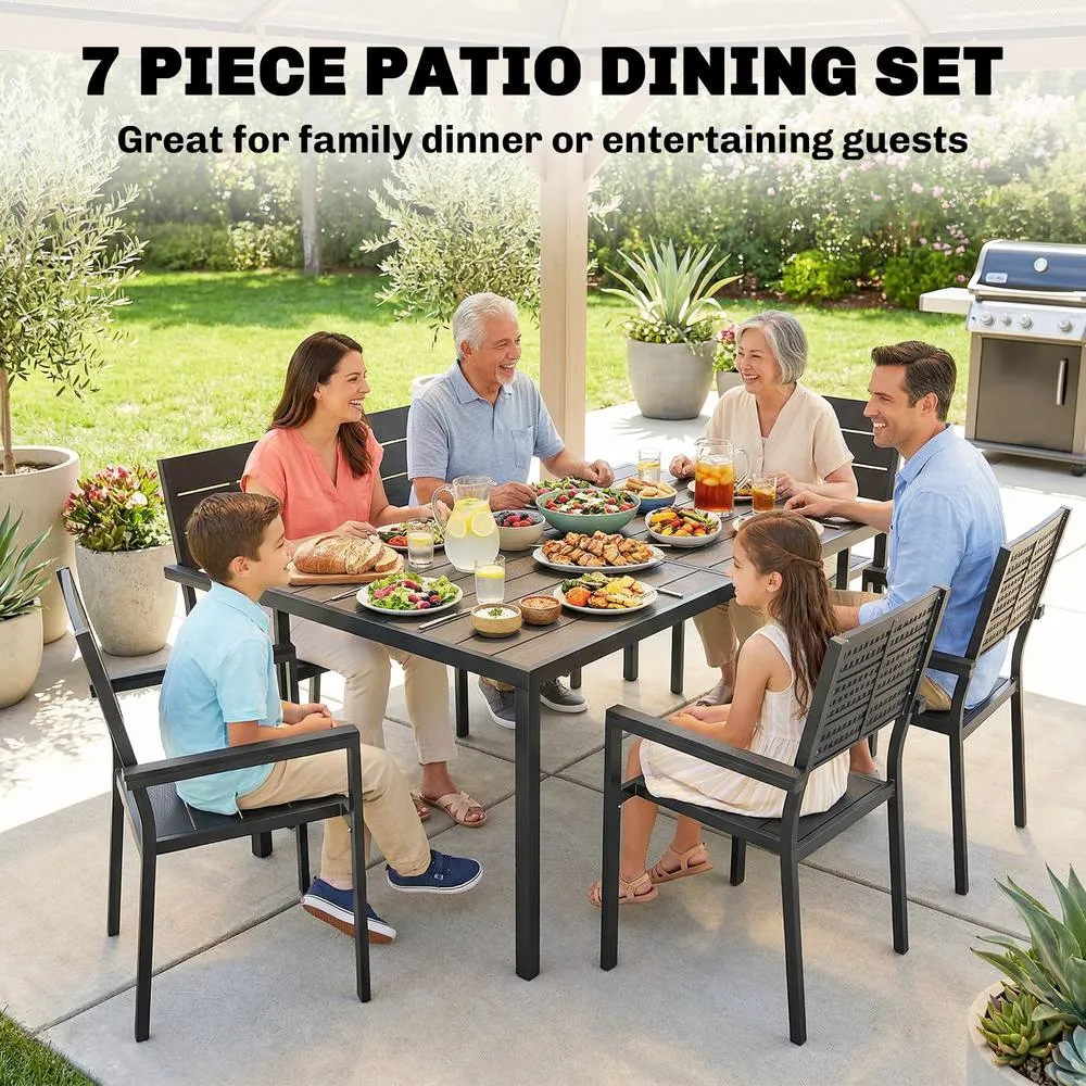 OUTSUNNY 7 Pieces Outdoor Dining Set, Garden Table & Chairs Set, Black 4