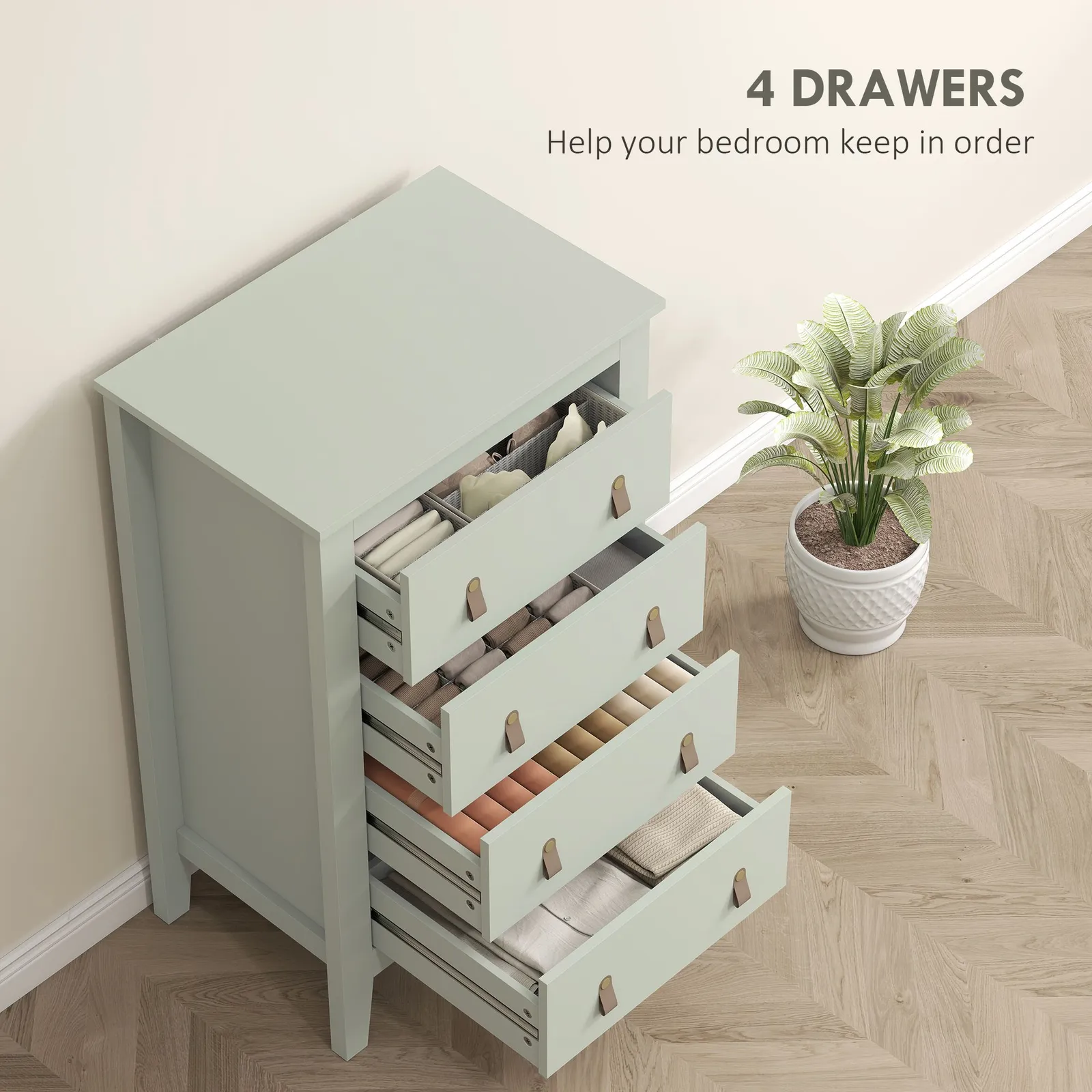 HOMCOM Chest of Drawers, Modern 4 Drawer Dresser in Green 4