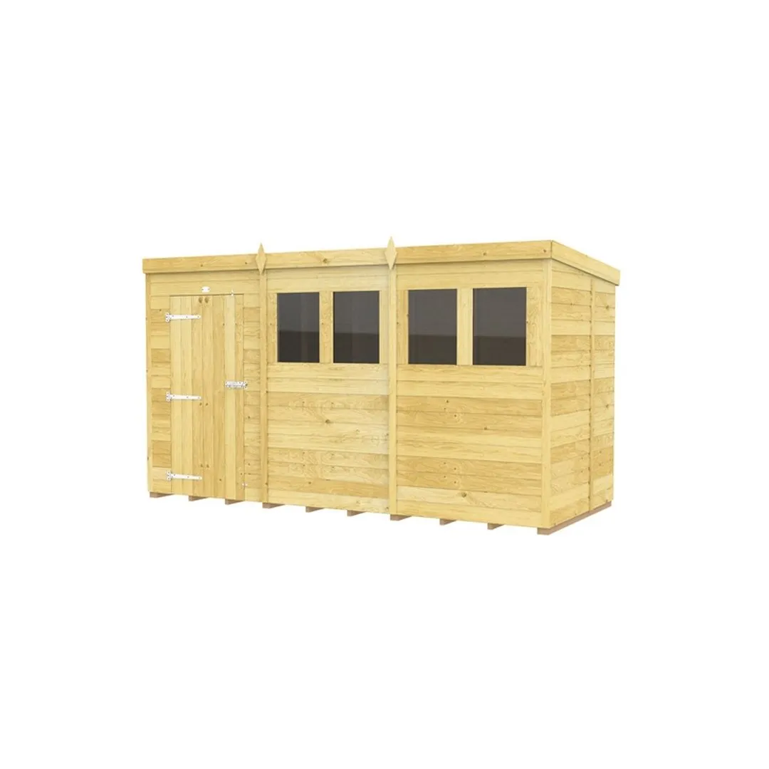 Buttercup Farm 12 x 5 Feet Pent Shed - Single Door W/ Windows - L147 x W358 x H201 cm in Brown 2