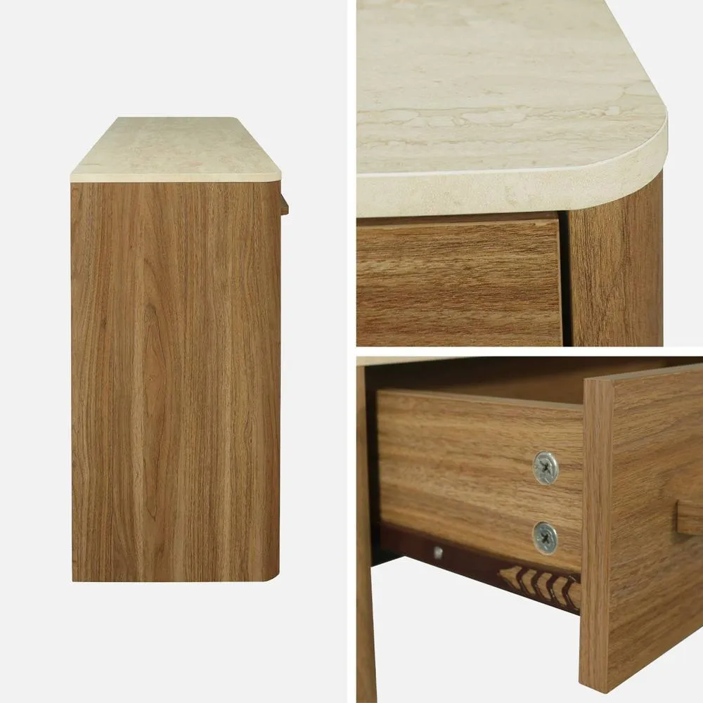 sweeek Console with wood decor & travertine effect top, 2 drawers, 120cm in Dark Brown 6