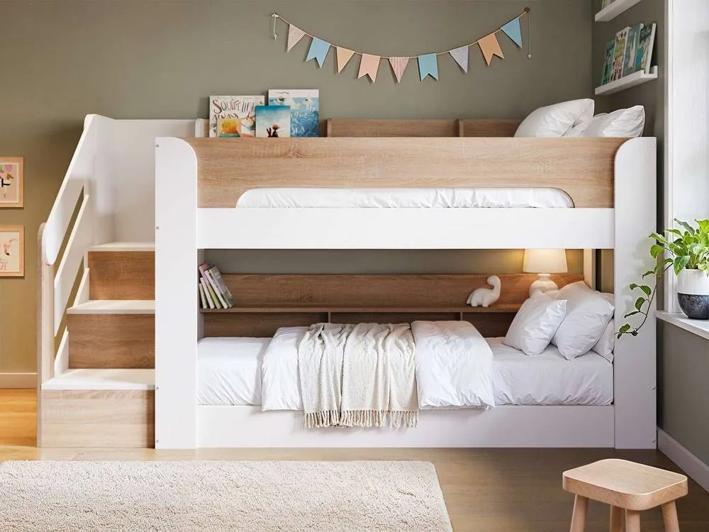 Flair Zeno Staircase Low Bunk with Storage in Light Oak 2