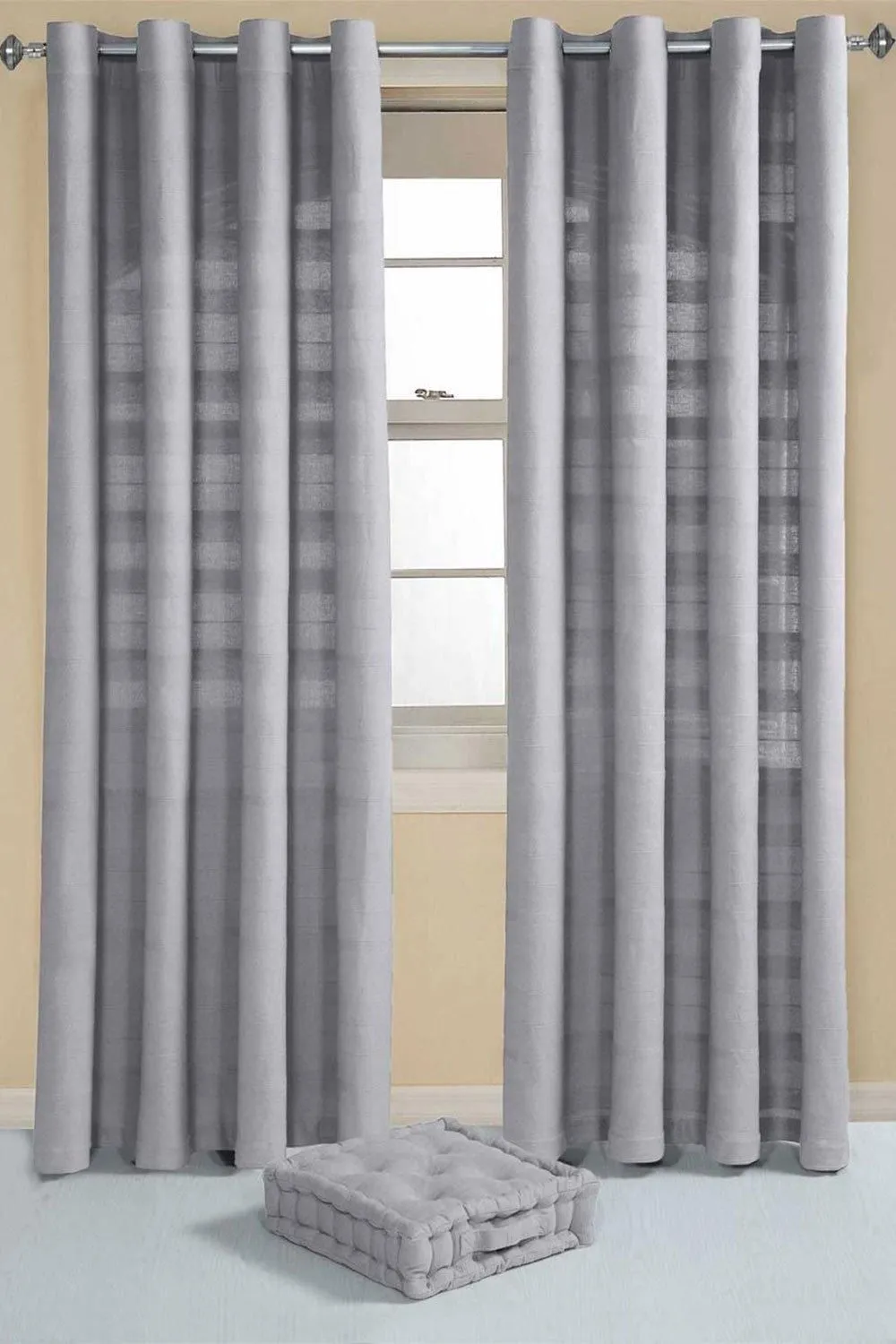 Homescapes Cotton Rajput Ribbed Curtain Pair in Silver 3