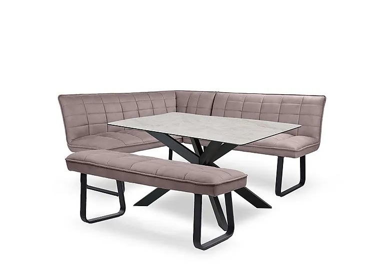 Luno Fixed Dining Table, Left Hand Facing Corner Bench and Low Bench