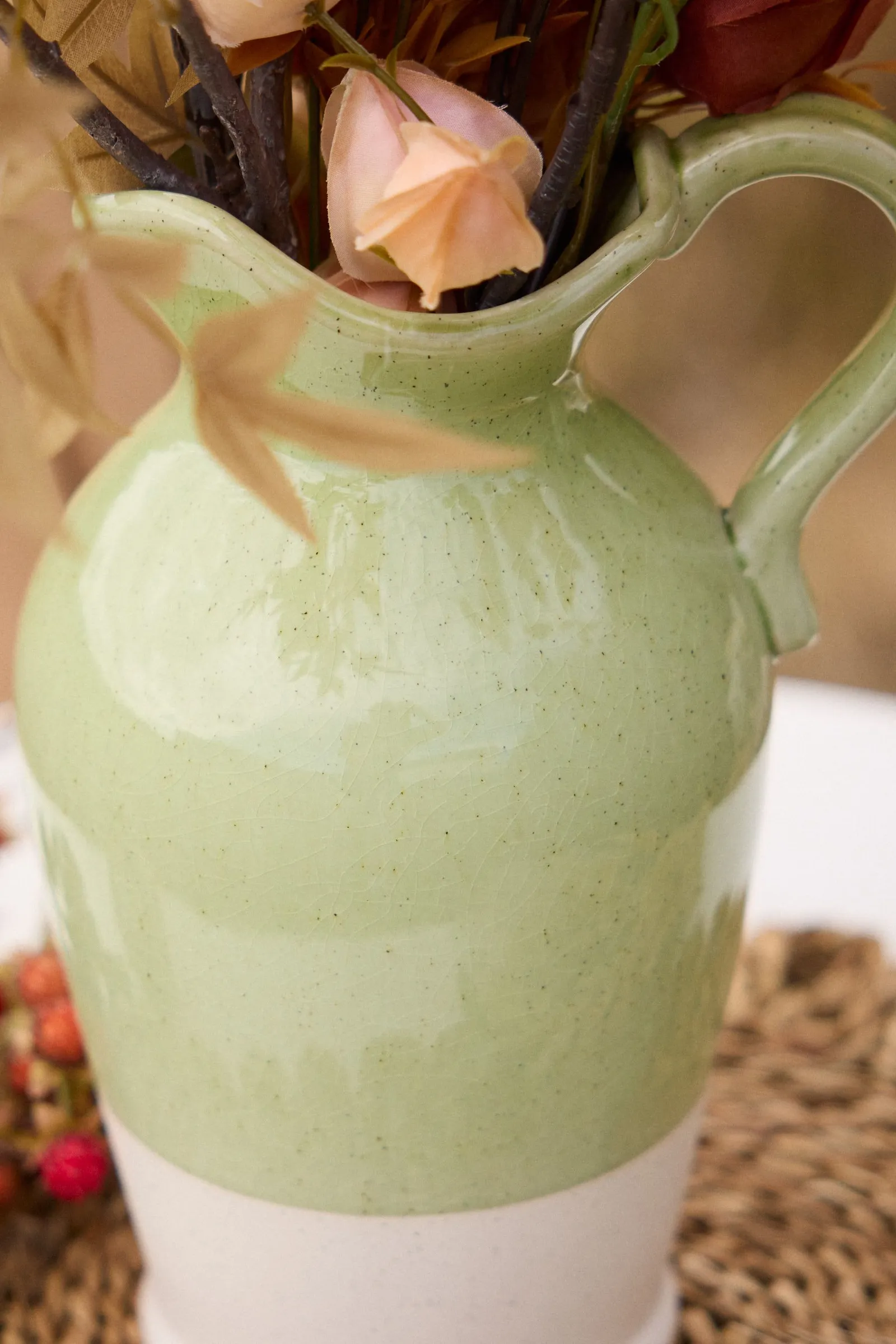 Dibor Sage Green & White Two Tone Table Decoration Pitcher Jug Flower Vase 2