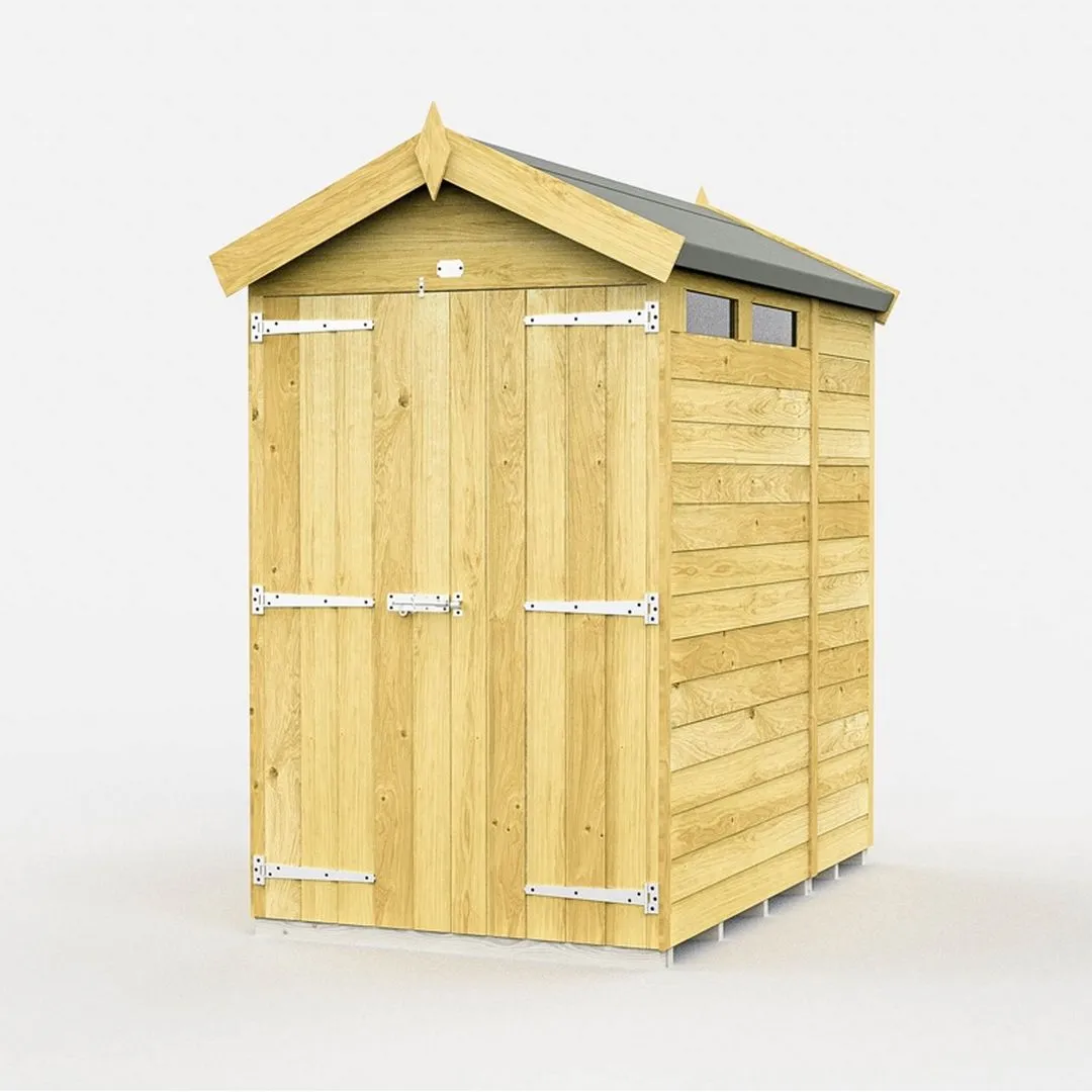 Buttercup Farm 4 x 7 Feet Apex Security Shed - Double Door - L214 x W118 x H217 cm in Brown