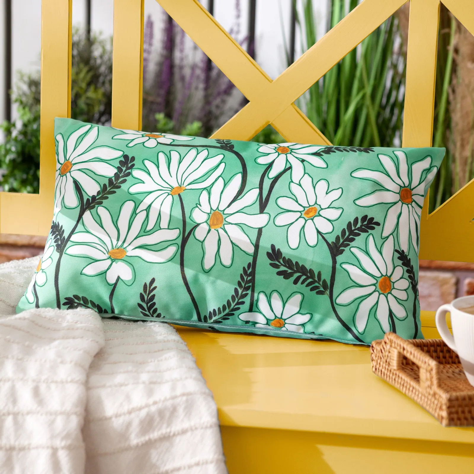 Wylder Daisy Fields Printed Outdoor Cushion in Mint