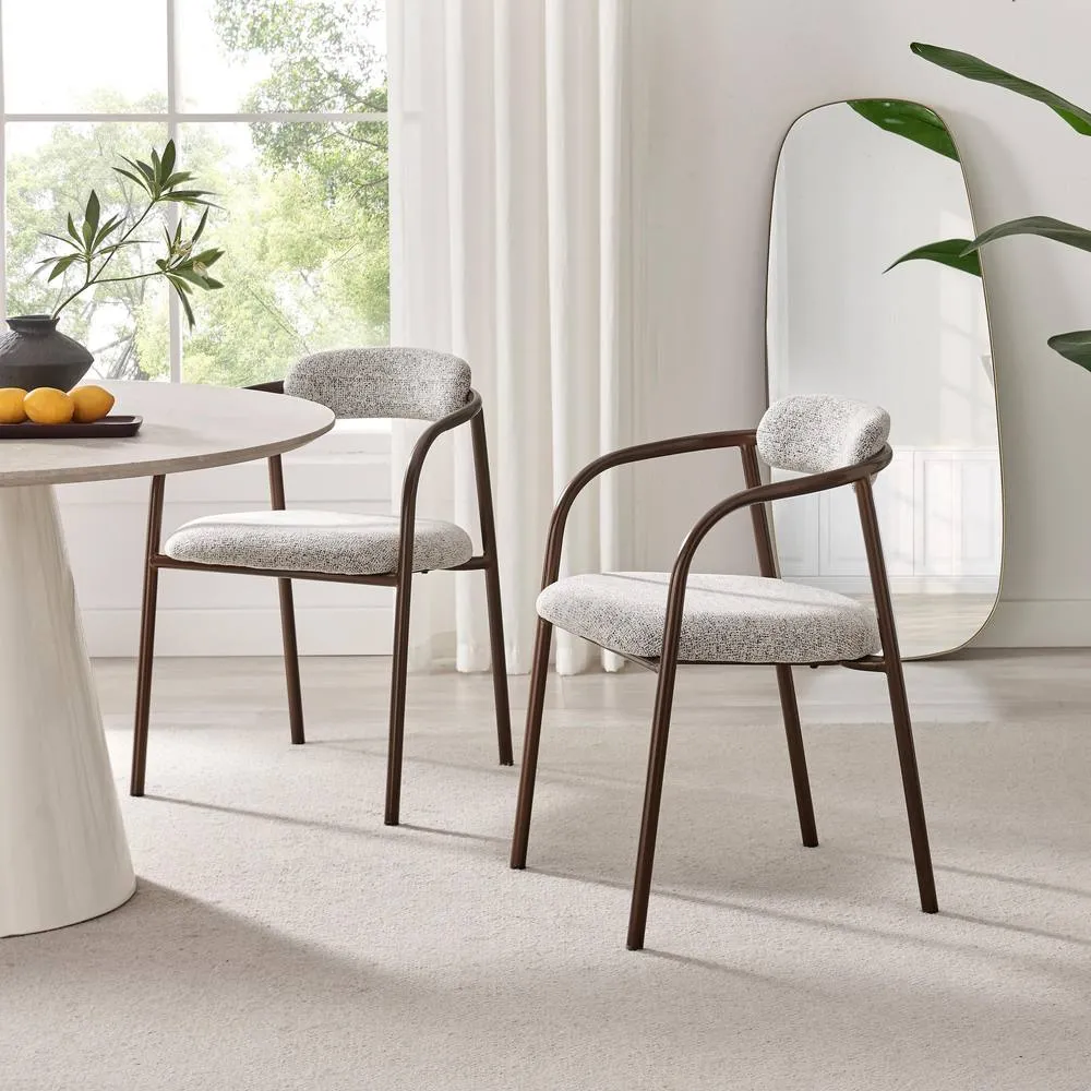 FurnitureboxUK 2x Rhea Grey Fabric Dining Chairs Bronze Legs