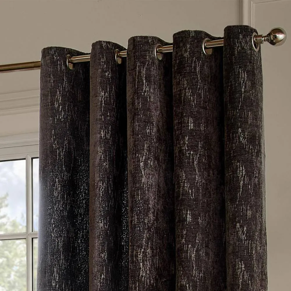 Paoletti Aurelio Chenille Fully Lined Eyelet Curtain Pair in Charcoal 3