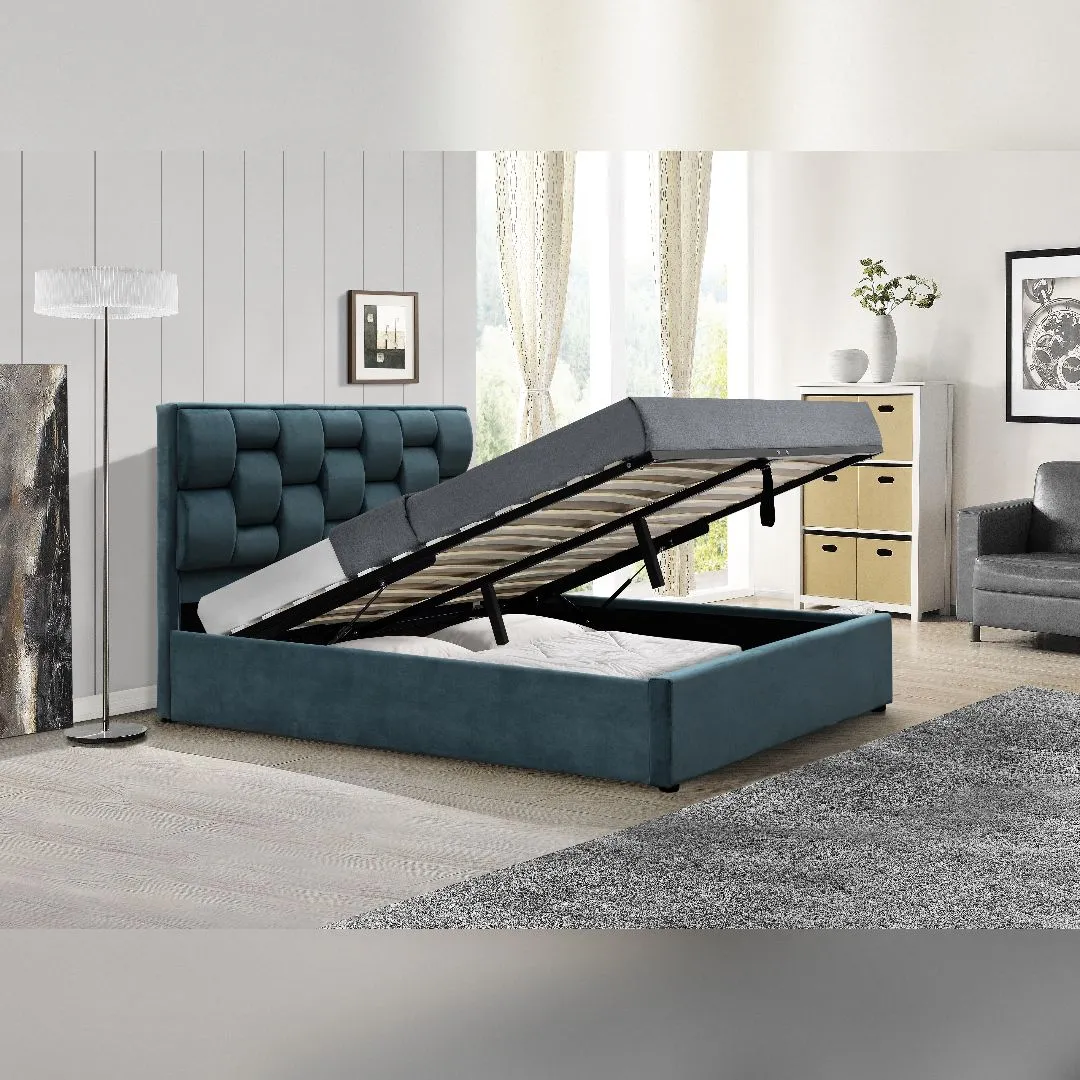Comfy Living Ltd Plush Velvet Upholstered Gaslift Storage Bedframe in Duck Egg Blue