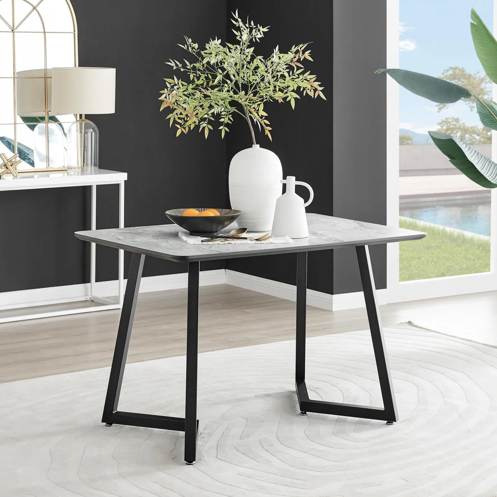 FurnitureboxUK Carson 120cm White Marble Effect Large Dining Table with Black Legs