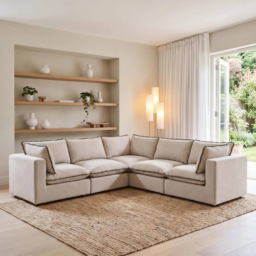 FurnitureboxUK Echo Linen-Look Fabric 4 Seater Modular Corner Sofa 1