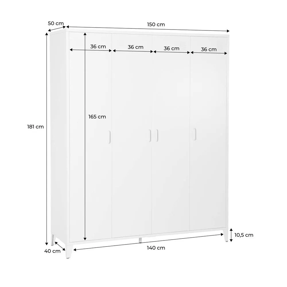 sweeek Industrial metal wardrobe for bedroom, 4 doors, 10 shelves, 1 hanging in Black 4