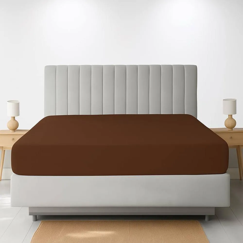 Homes-Linen Extra Deep 16"/40cm Polycotton Easy Care Fitted Sheet in Chocolate