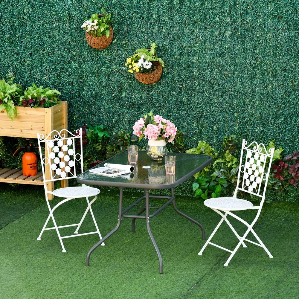 OUTSUNNY Garden Dining Table Glass Top Metal Frame with Parasol Hole in Grey