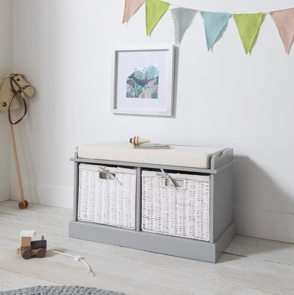 Nöa and Nani Stockholm Storage Bench with 2 Baskets in Silk Grey 6