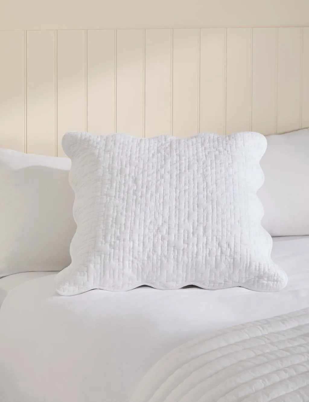 M&S Pure Cotton Scallop Edge Large Decorative Cushion White