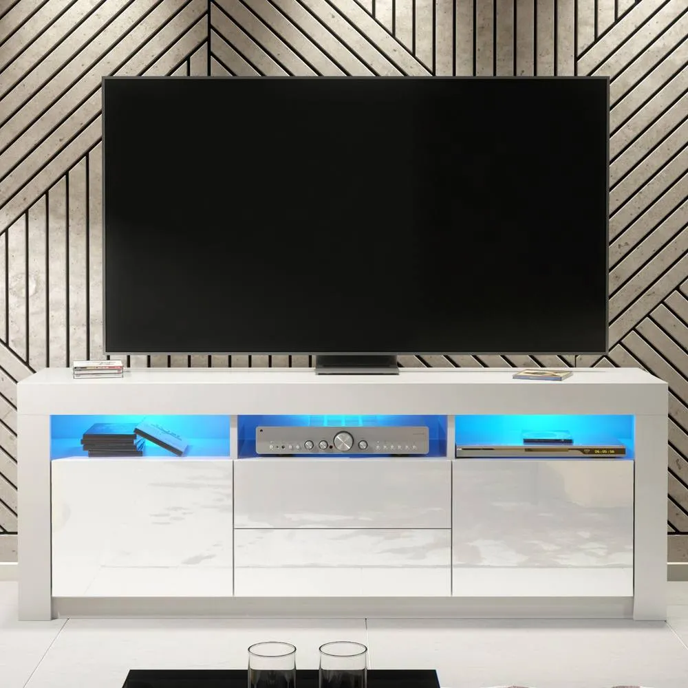 Creative Furniture Shine TV Unit 160cm - White with Gloss Doors & LED Lights
