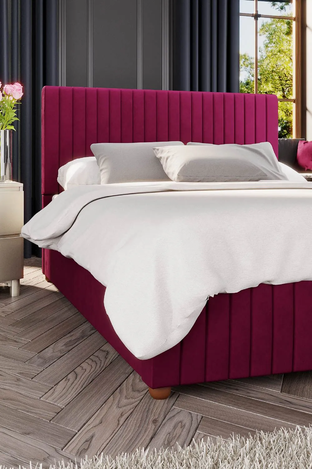 Laurence Llewelyn-Bowen Estella Ottoman Storage Bed in Plush Velvet Fabric, Custom Made in Wine 2