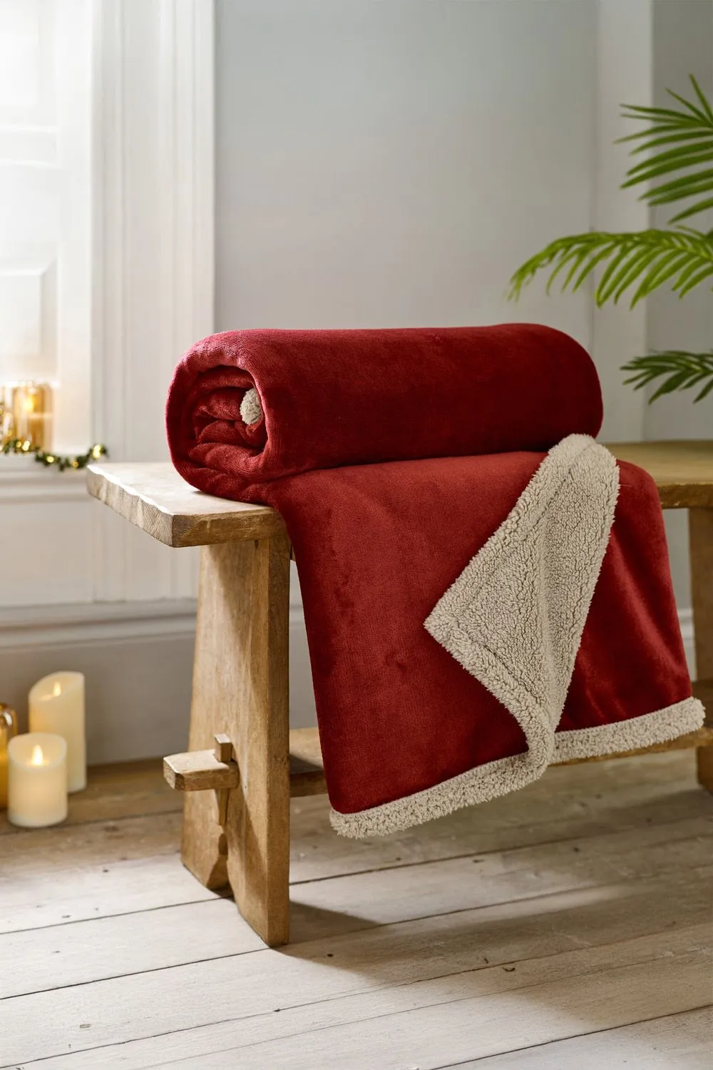 Deyongs Hazelwood Super Soft Flannel & Sherpa Throw - 130 x 170cm Fleece Blanket in Wine