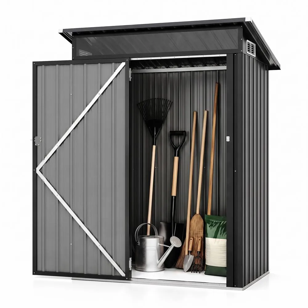 Costway Heavy-Duty Color Galvanized Steel Garden Shed Waterproof Tool House in Grey
