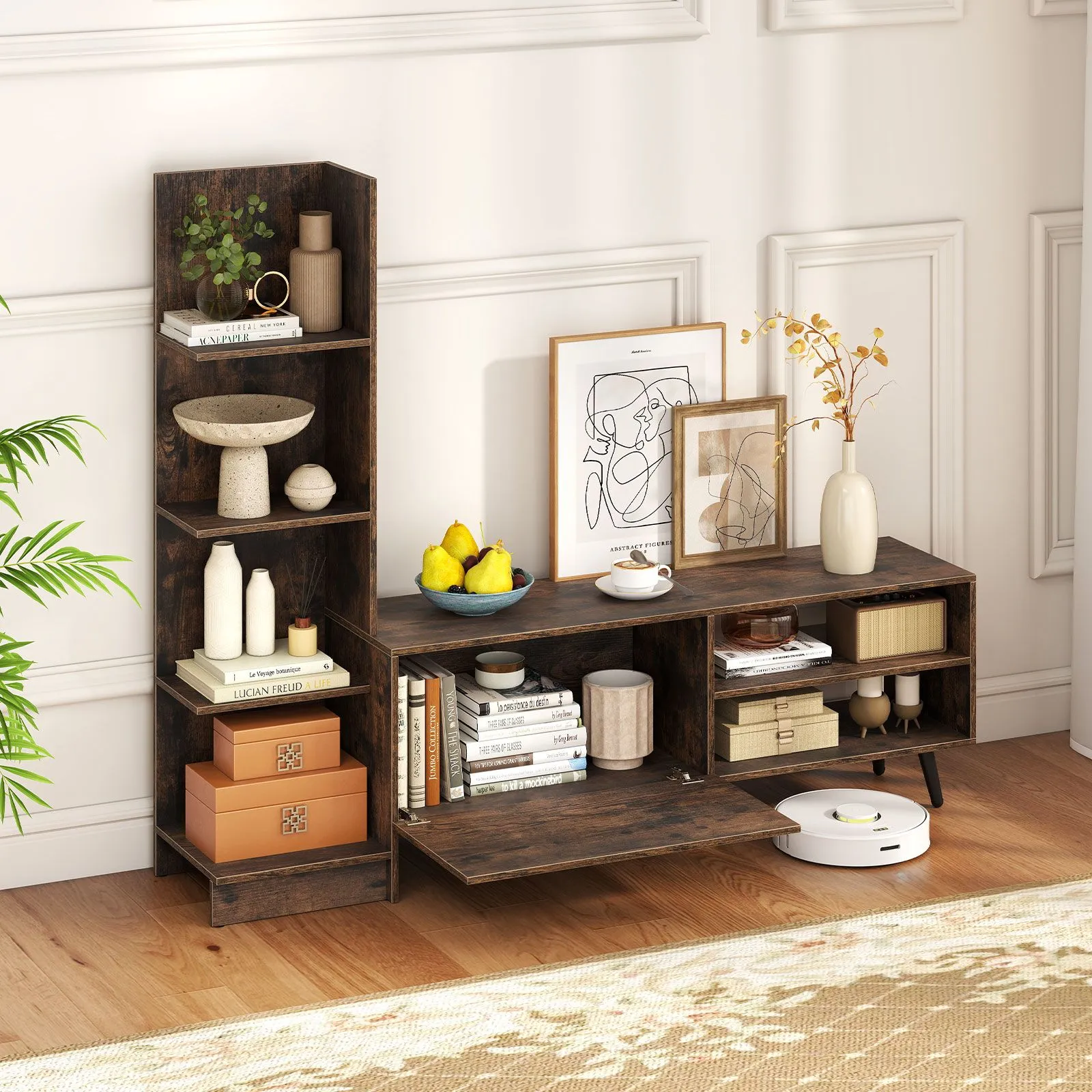 Costway TV Stand for TVs up to 50 Inches Entertainment Center in Brown 4