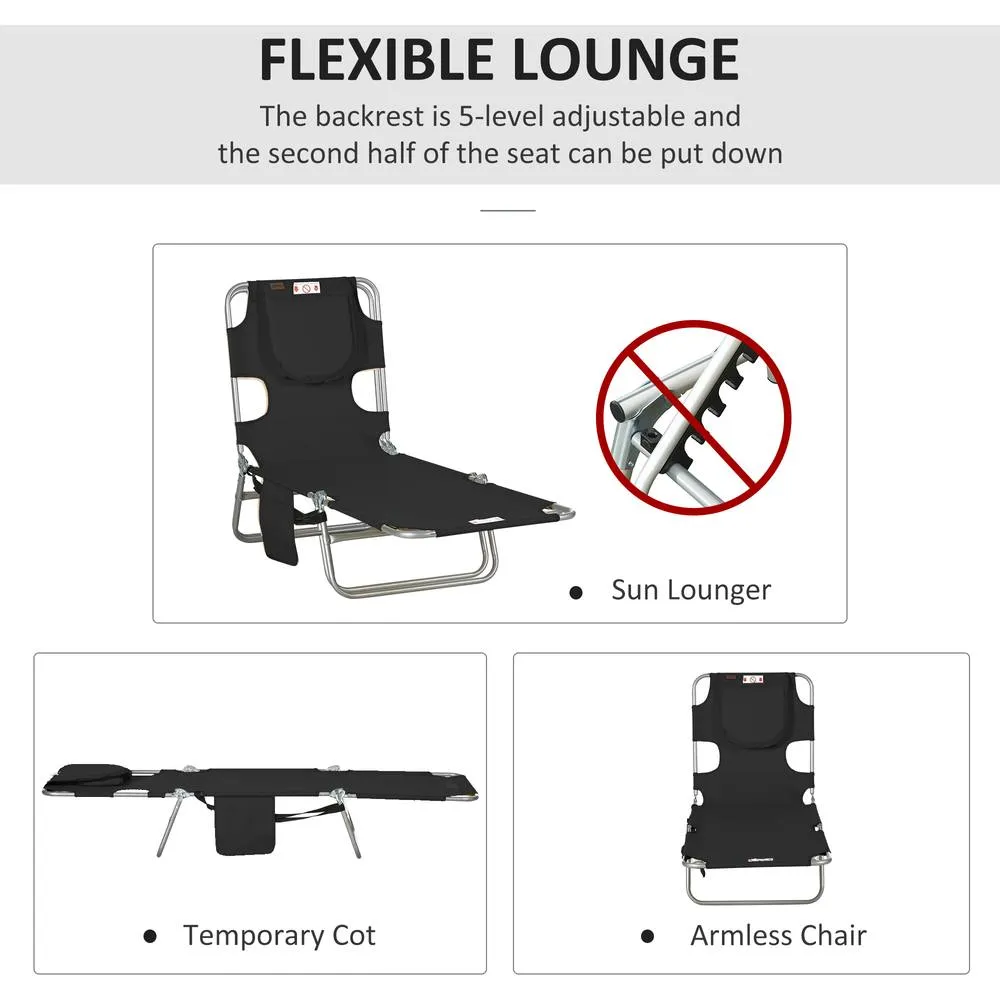OUTSUNNY Sun Lounger with Reading Hole, Folding Garden Lounger, Black 4
