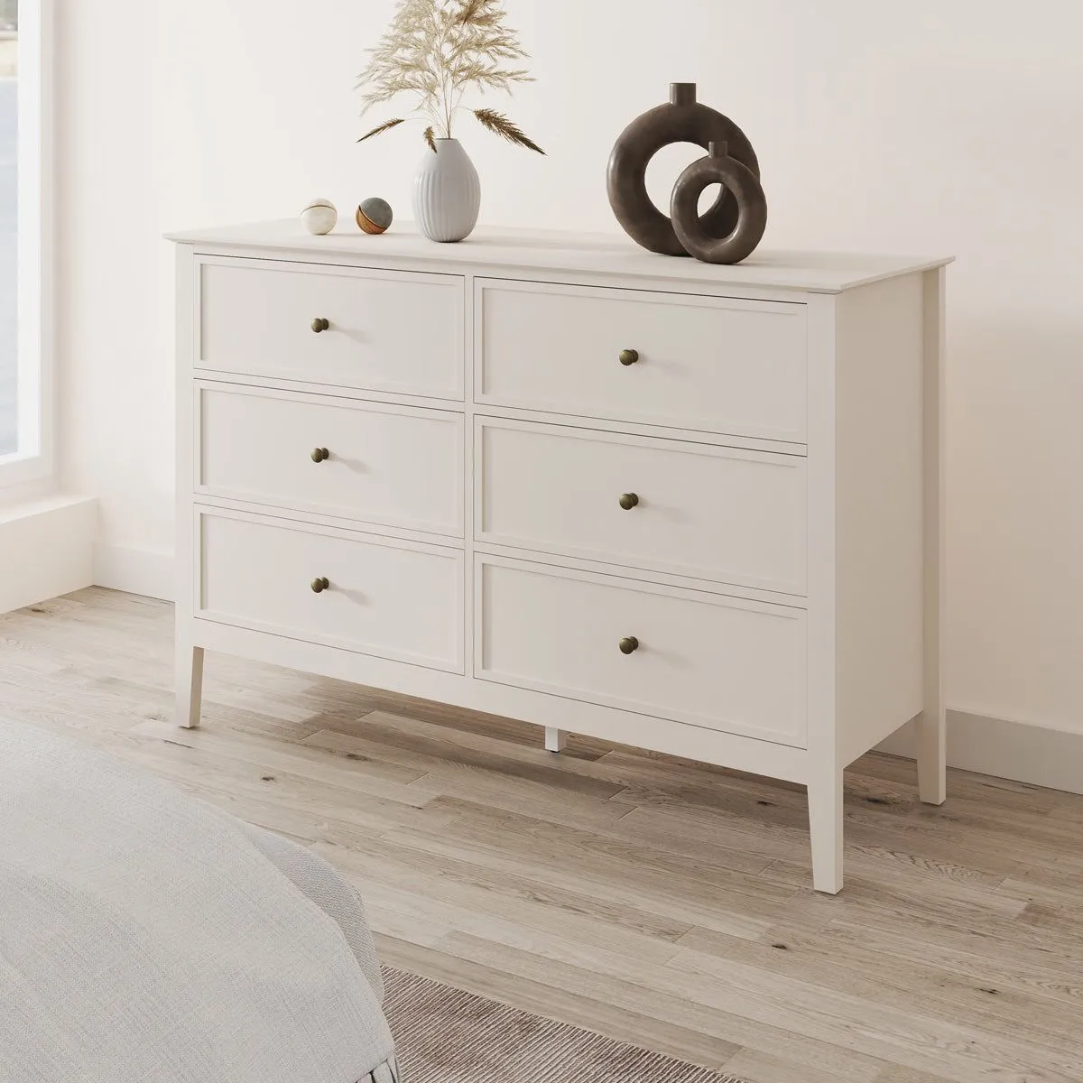 Melody Maison Large 6 Drawer Chest Of Drawers & Pair Of 3 Drawer Bedside Tables - Rowley Pale Cream Range 3
