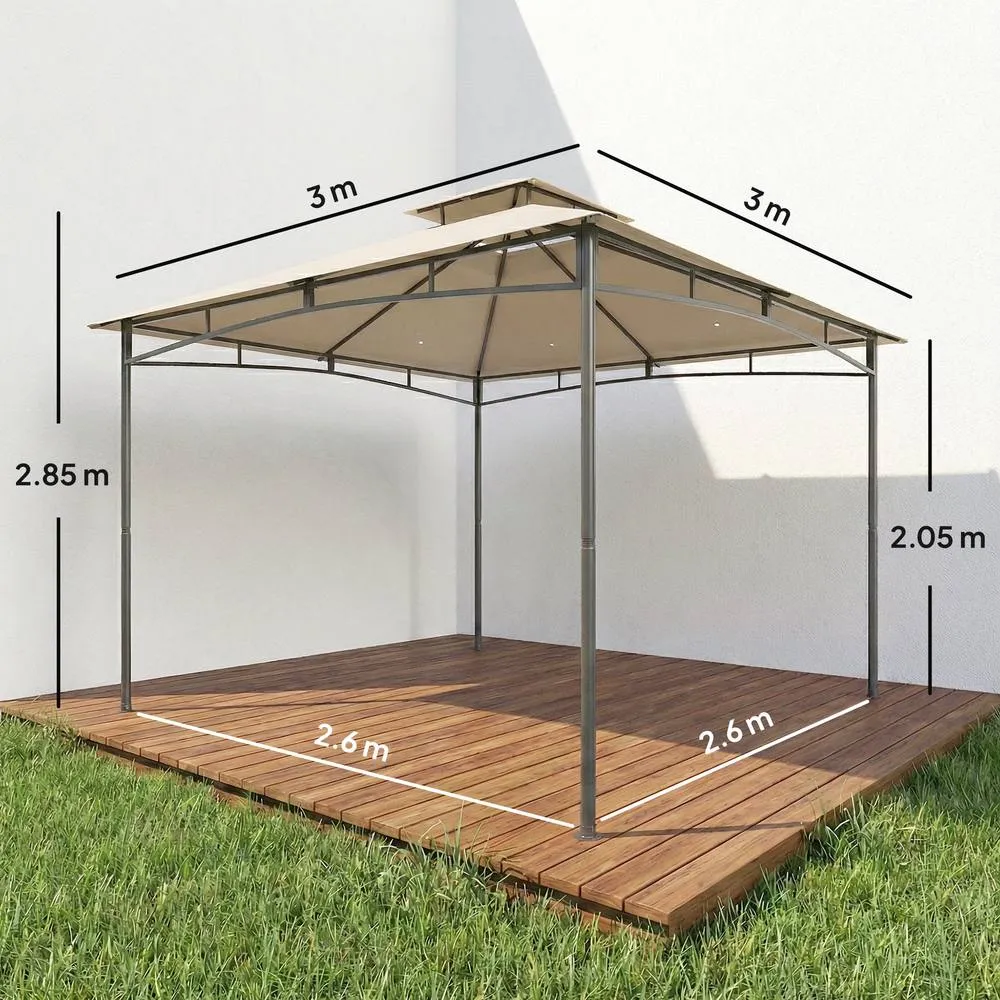 OUTSUNNY 3 x 3 m Gazebo, Outdoor Gazebo Canopy with 2-Tier Roof in Beige 3