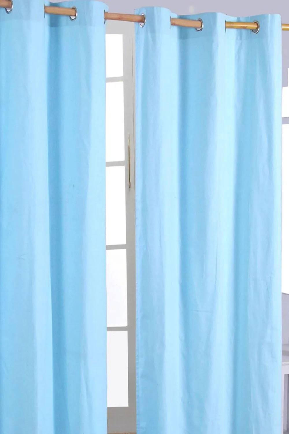Homescapes Plain Cotton Ready Made Eyelet Curtain Pair in Blue 1