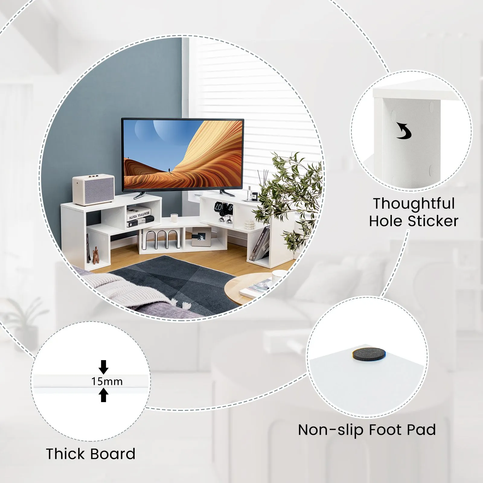 Costway TV Stand for TVs up to 65 Inches Free Combination Adjustable TV Cabinet Center in White 5