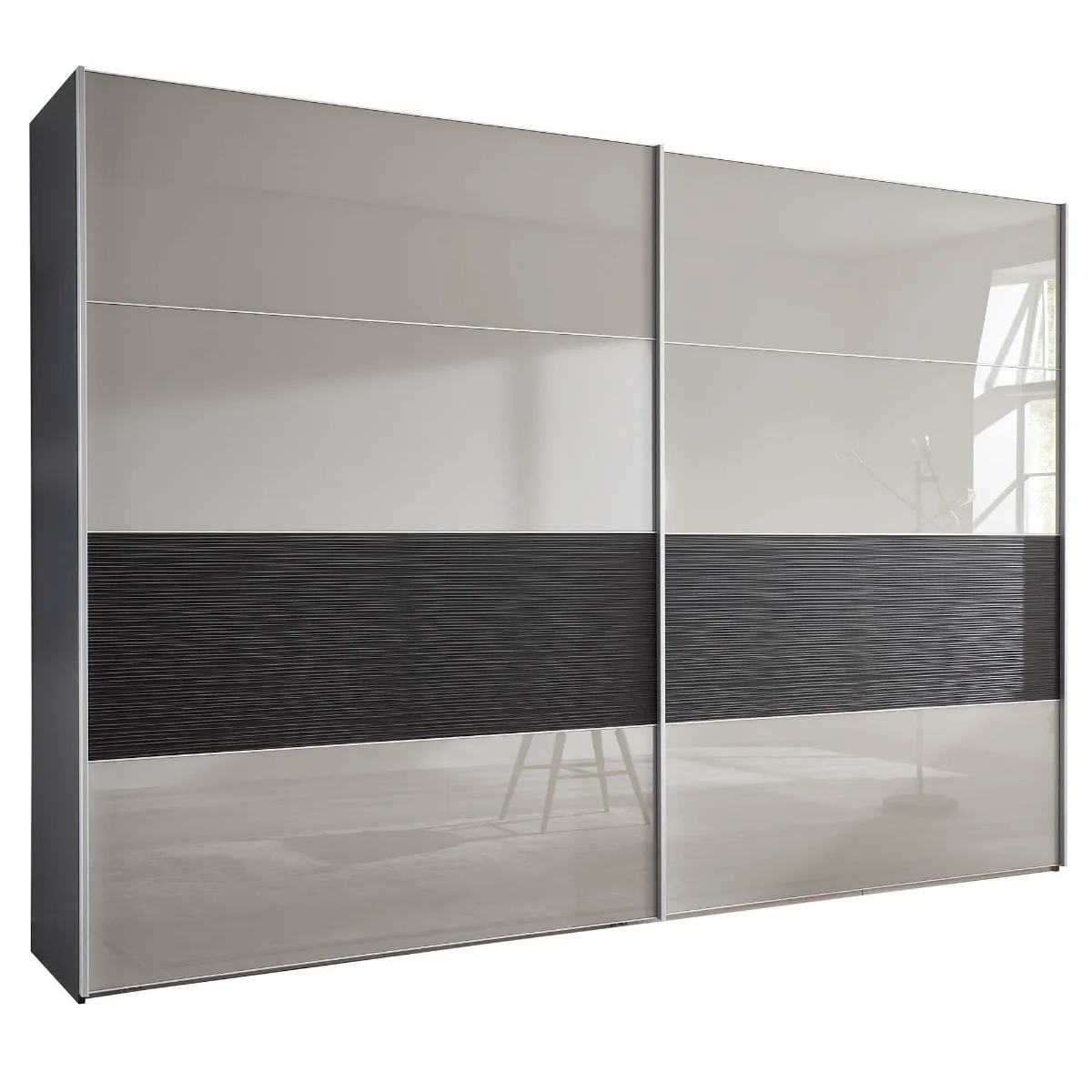 Riga 2 Door Sliding Wardrobe, Pebble Glass and Structure Graphite