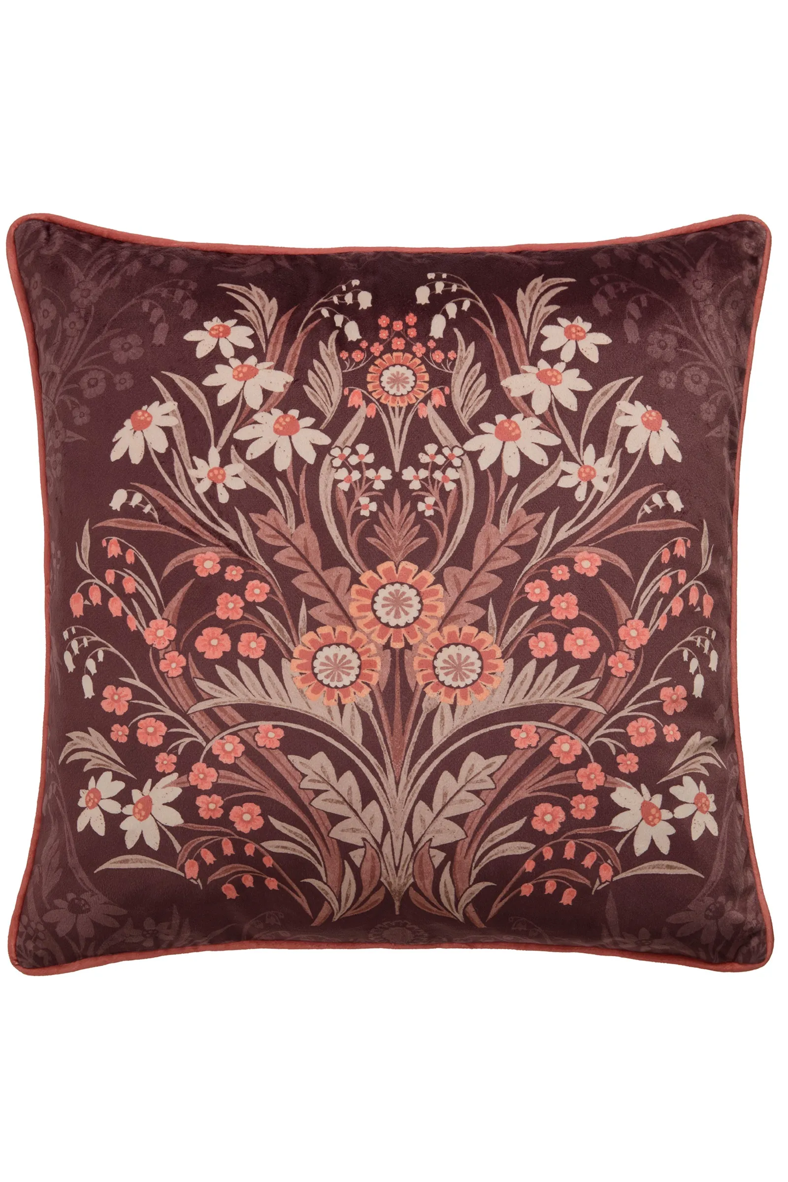 Appletree 'Audrey' Floral Print Velvet Filled Cushion in Chocolate 2