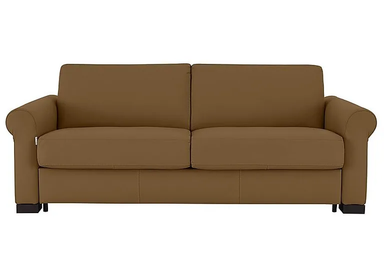 Alcova 3 Seater Leather Sofa Bed with Scroll Arms - Botero Cuoio