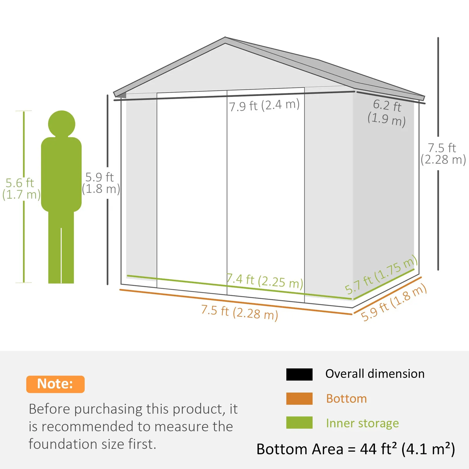 OUTSUNNY 8 x 6ft Garden Shed Storage w/ Foundation Kit, Vents, Light Grey 3
