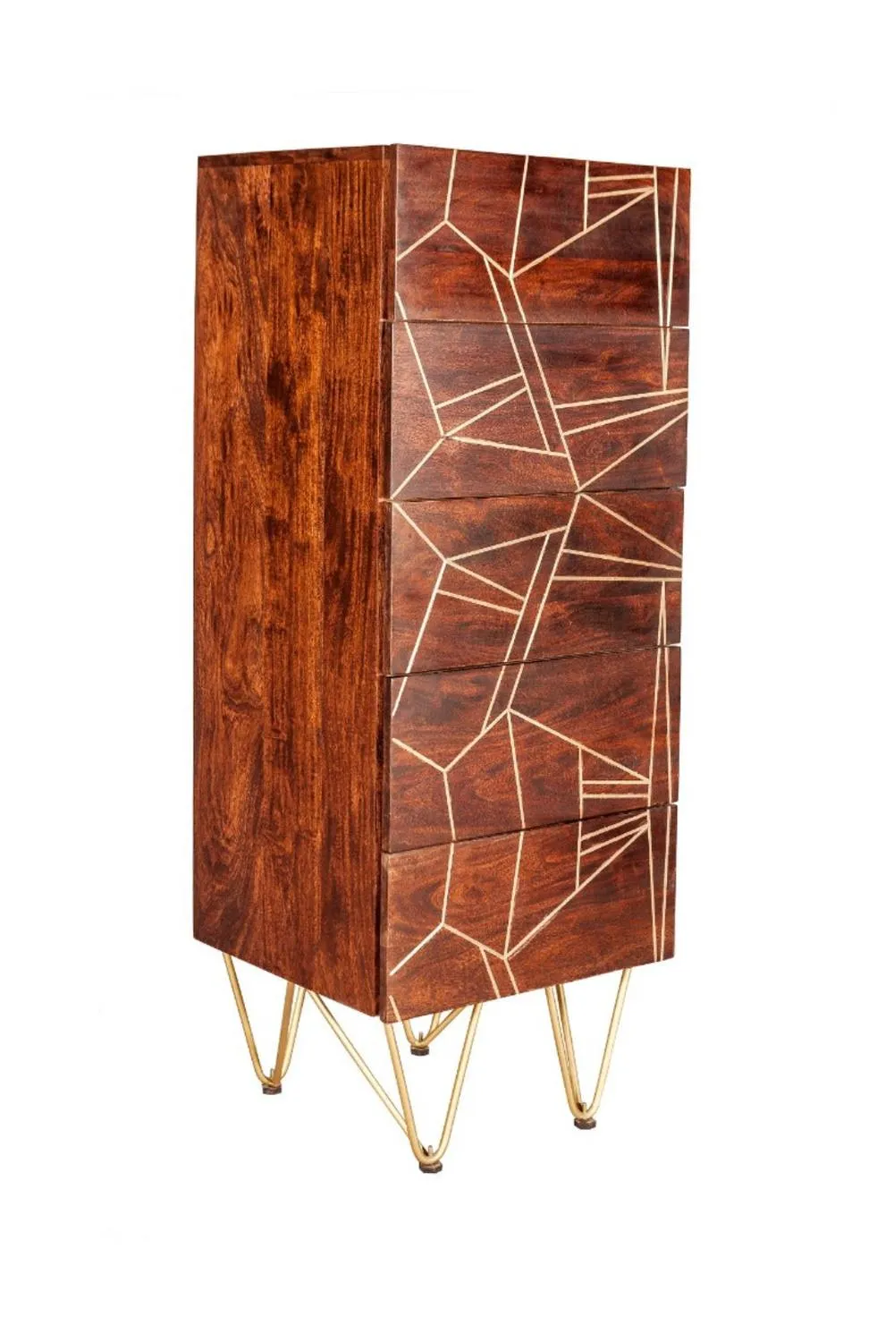 IH Design Behka Dark Mango Wooden Tall Chest of Drawers - Storage Side Cabinet in Brown 2