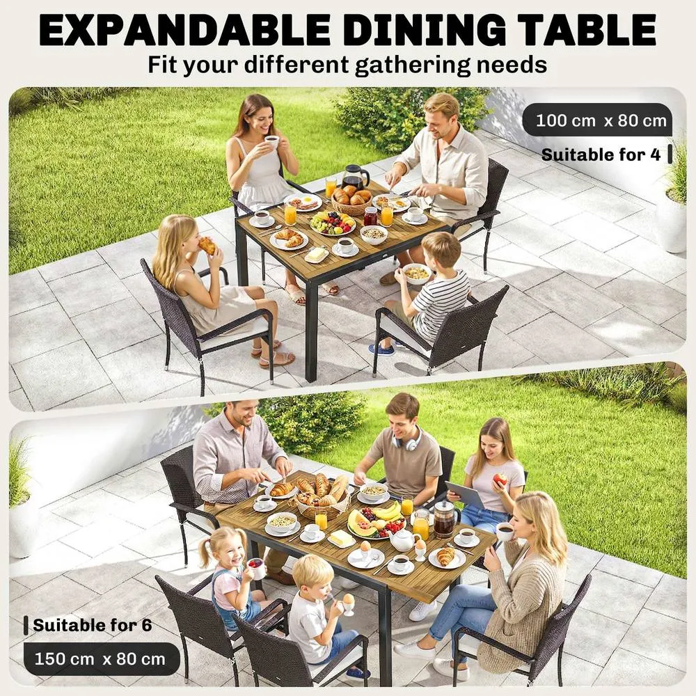 OUTSUNNY 6 Seater Rattan Garden Furniture Set with Stackable Chairs in Cream 5