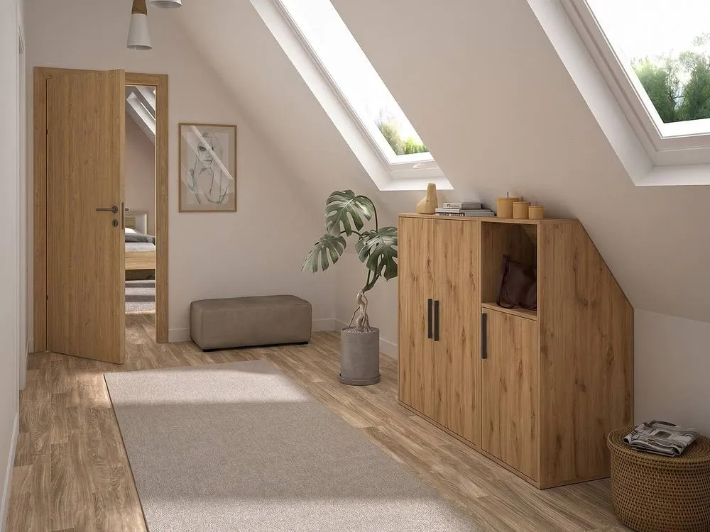 Vente-unique Under-Eaves Furniture With 3 Doors & 1 Open Niche - Colour: Natural in Light Oak