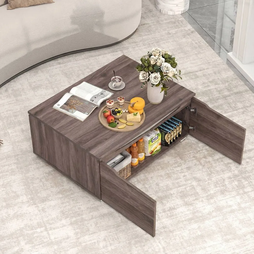 Costway Farmhouse Coffee Table Rustic Accent Cocktail Table with Storage in Brown 6