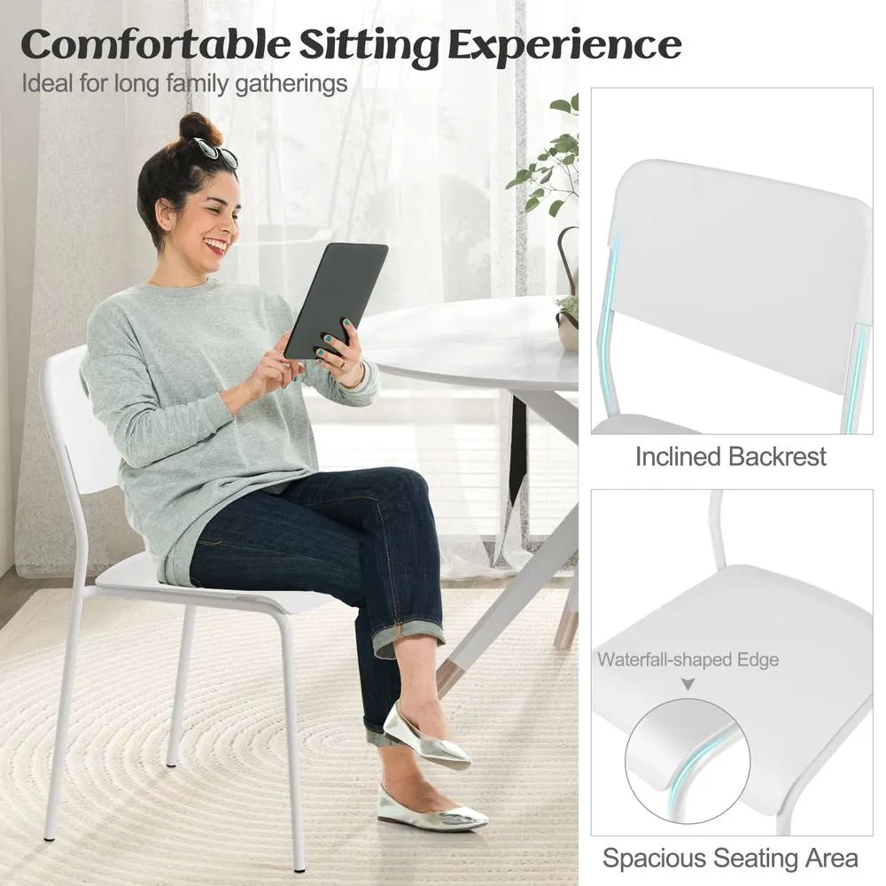 Costway Modern Dining Chairs Set of 4 Stackable Kitchen Chairs-White in White 3