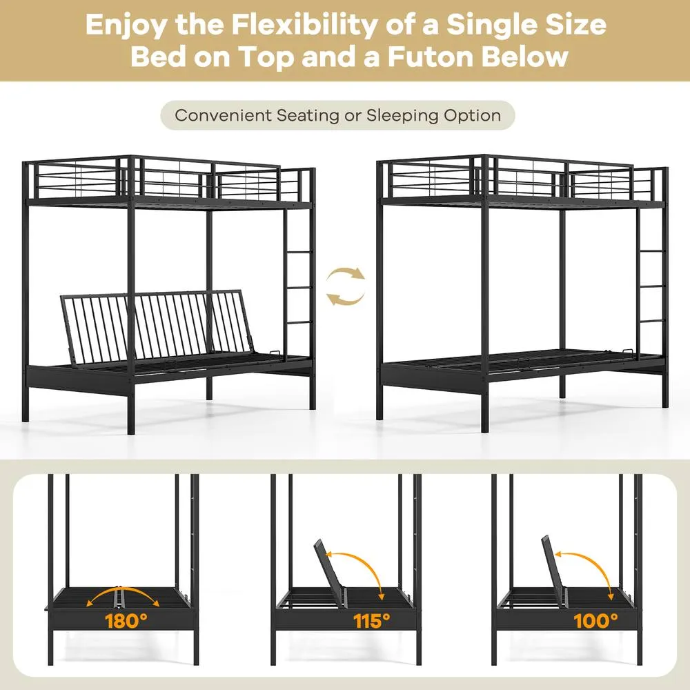 Costway Single Over Futon Bunk Bed Convertible Couch & Bed w/Ladder-Black in Black 3