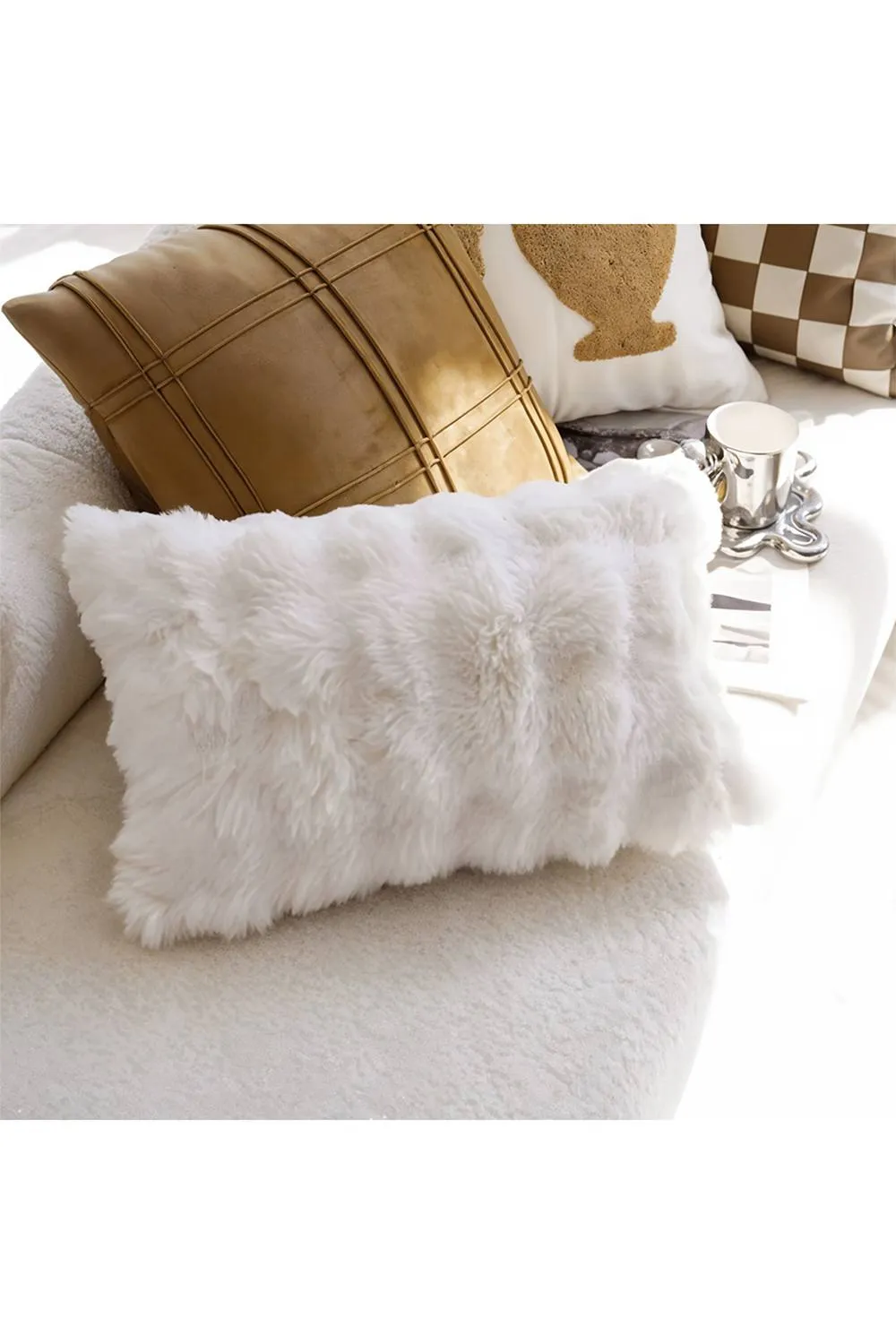 Living and Home Plush Textured Decorative Throw Pillow Case in White