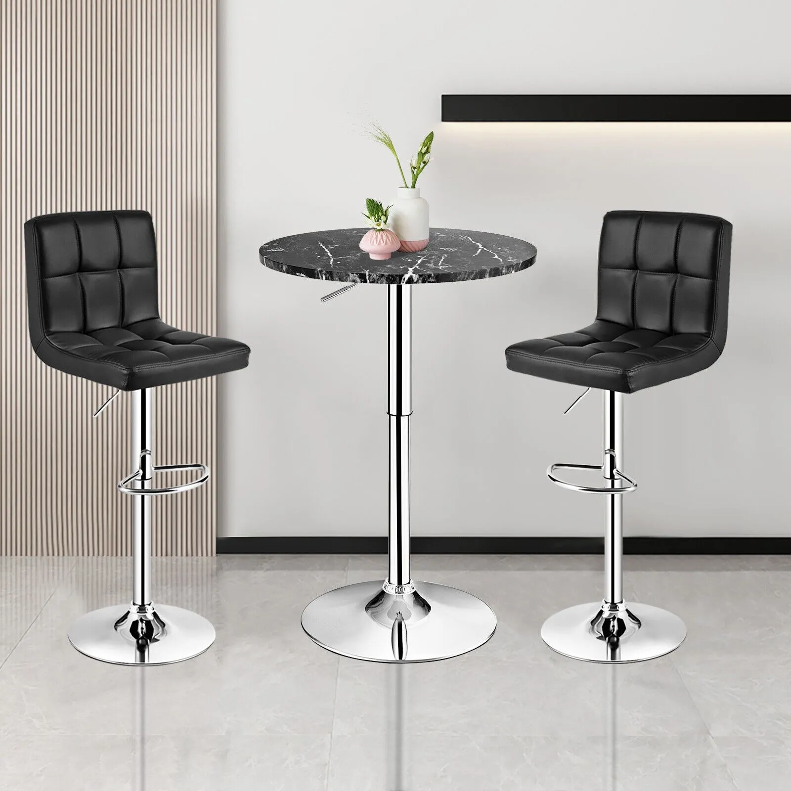 Costway 2Pcs Modern Bar Table Multifunctional Round Pub Table in Black 3
