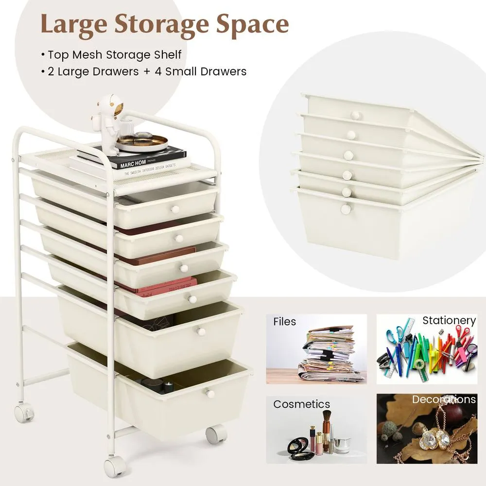 Costway 6-Drawer Rolling Storage Cart Mobile Utility Cart in White 5