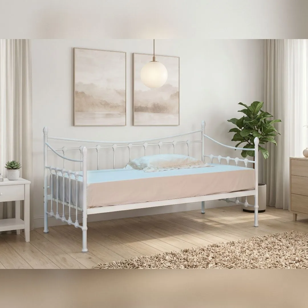 Comfy Living Ltd White Ornate Metal Day Bed
