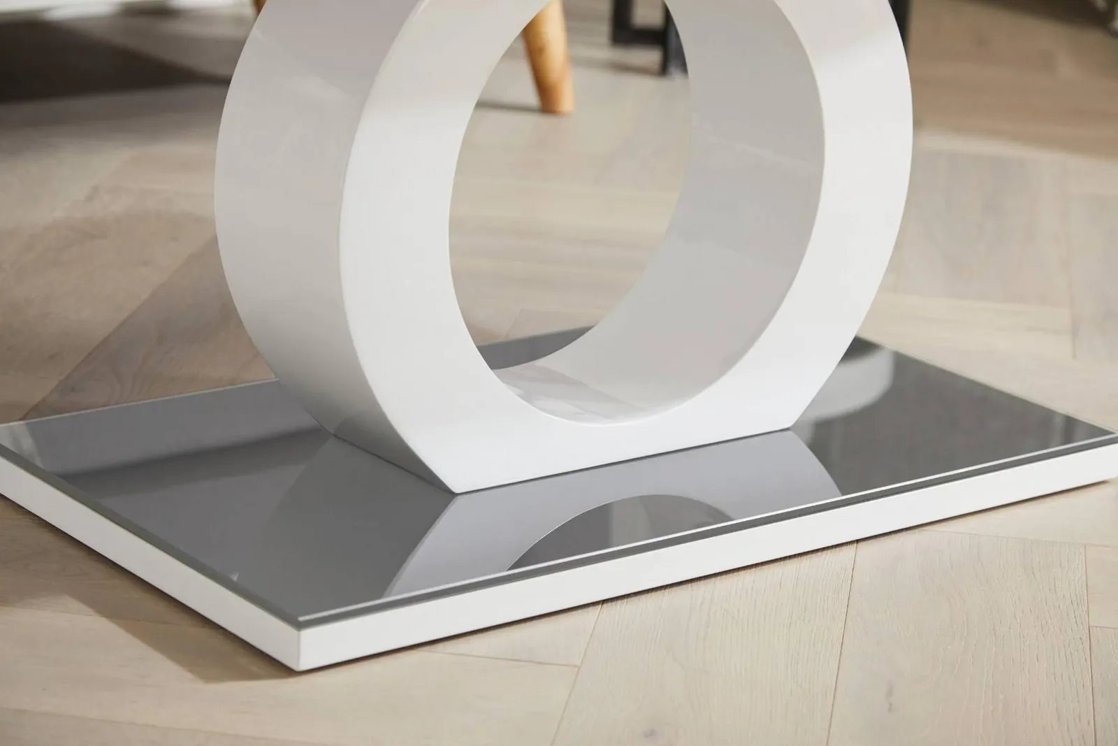 FurnitureboxUK Giovani Rectangular White High Gloss Coffee Table with Glass Top & Unique Halo Structural Plinth Base Design in Grey 4