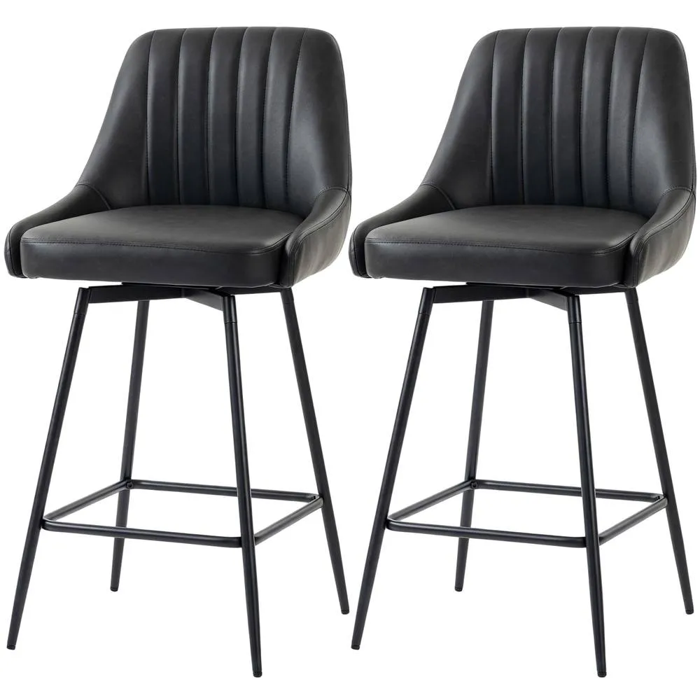 HOMCOM Vintage Bar Stools Set of 2, PU Leather, Footrest, Dark Grey