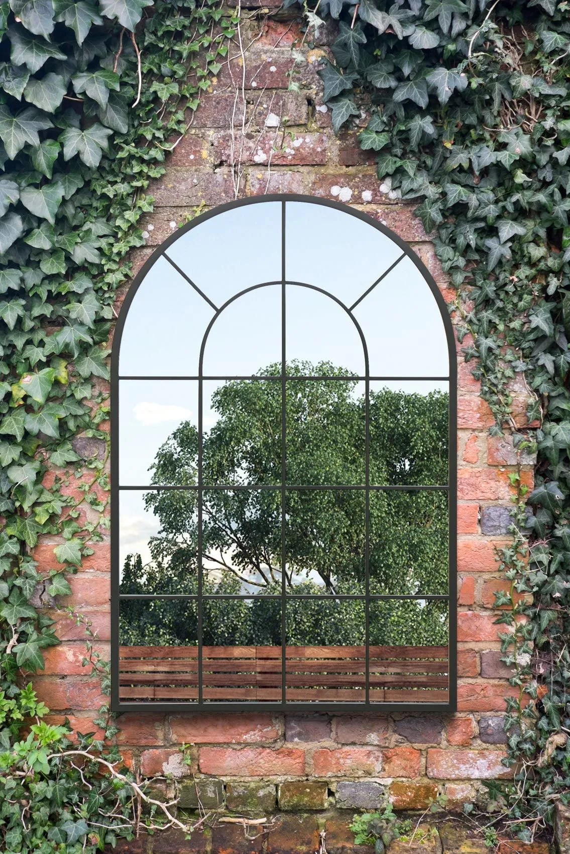 MirrorOutlet Black Framed Arched Window Garden Mirror 47"x31" 120x80CM