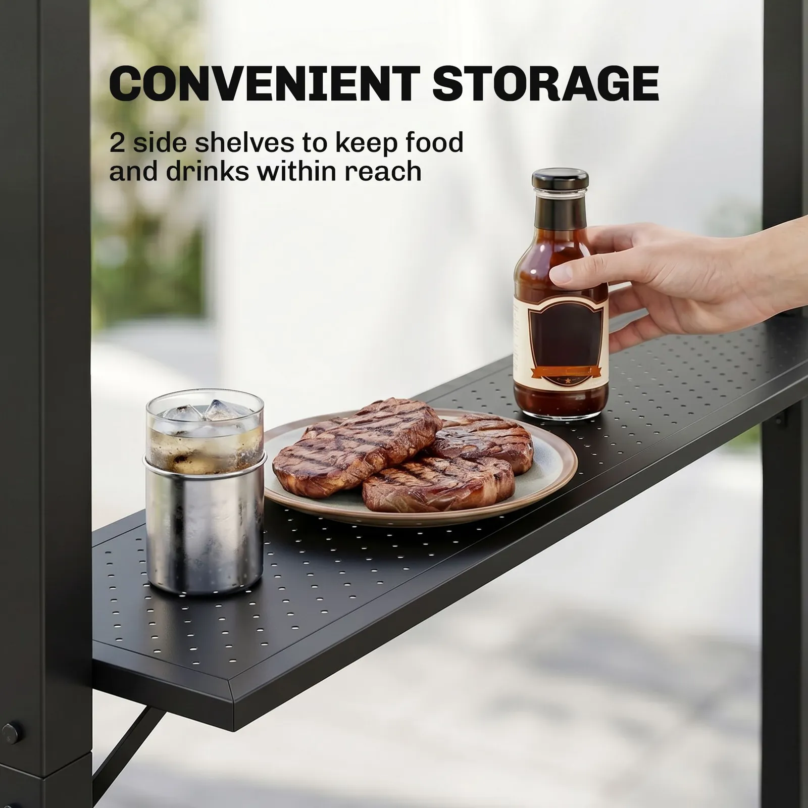 OUTSUNNY 8ft x 5ft Outdoor BBQ Protective Gazebo Aluminium Frame w/ 2 Shelves in Black 5